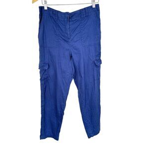 Chicos Pants Womens Size 0 .5 Small Blue Cargo Cropped Linen Rayon Stretch